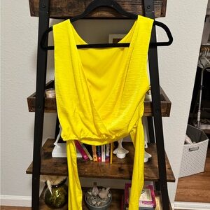 BCBG Vibrant Yellow Wrap Blouse